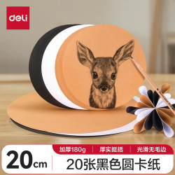 deli 得力 20张20cm圆卡纸儿童学生手工折纸剪纸彩纸 彩铅水彩彩绘美术DIY涂鸦画纸 生日开学礼物黑色
