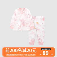 良良中小童纯棉家居服宝宝保暖春秋款秋衣裤 印花款-樱花粉 正襟款 80cm