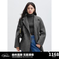 太平鸟大师甄绒系列阿尔巴卡羊驼毛传承大衣女双面呢冬新短款外套 灰色 XS
