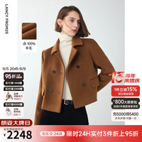 朗姿纯羊毛复古短款高级感呢子大衣外套女2024年冬季气质毛呢 深咖色 XL