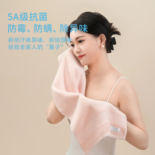 洁玉柏尔曼新疆纯棉毛巾110g 5A抗菌面巾吸水洗脸洗澡女士运动毛巾  抗菌新疆棉-浅粉+浅灰- 2条