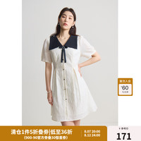 独束大码女装撞色领连衣裙女夏装经典黑白简约翻领蝴蝶结裙子 米杏撞黑色 4