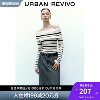 UR2024秋季新款女修身撞色条纹一字露肩长袖针织衫UWM940009