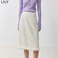 丽丽 LILY2024秋女装时髦重工立体花朵高腰H型显瘦设计感半身裙女 601白色 S