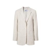 早秋浅米色条纹西装外套女