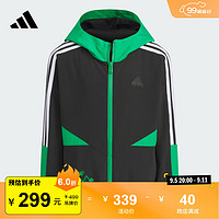 adidas奶龙联名梭织休闲连帽夹克外套男小童儿童秋季阿迪达斯 黑色/绿 110CM