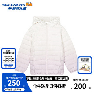 Skechers斯凯奇儿童防风时尚羽绒服男女童冬鸭绒梭织短款羽绒外套P424K077 云雾紫/02PM 120cm