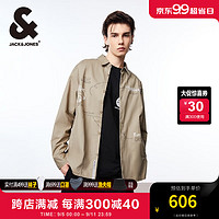 杰克·琼斯（JACK&JONES）秋季男士休闲衬衫百搭宽松舒适字母印花长袖衬衣男装 卡其色 常规 170/92A/S