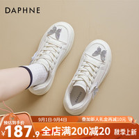 达芙妮休闲板鞋女款2024新款夏季蝴蝶厚底小白鞋松糕底运动鞋增高