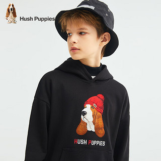 暇步士（Hush Puppies）【青少款】童装男女大童2024秋季柔软舒适时尚休闲百搭卫衣 钻石黑 110cm