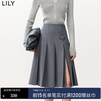 丽丽 LILY2024秋女装优雅格雷系高智感通勤A字半身裙灰色百褶裙女 501灰色 L