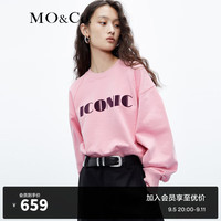MO&Co.2024秋个性标语印花插肩袖短款宽松美式卫衣MBC3SWS001 冰粉色 L/170