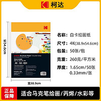 Kodak 柯达 白卡纸260g硬卡纸美术纸手抄报专用绘图纸马克笔手绘画纸4K加厚 50张装9891-522