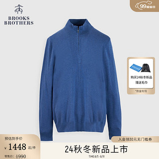 布克兄弟（BrooksBrothers）男士24早秋棉休闲半高领拉链毛衣 B465-亮蓝色 M