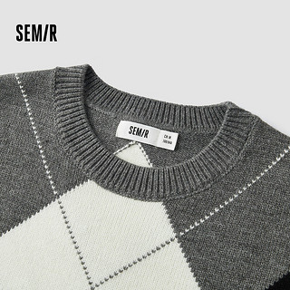 森马（Semir）森柔毛衫|毛衣女菱形格撞色2024冬落肩宽松毛衫 灰黑色调00329 150/76A/XS