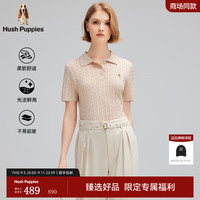 Hush Puppies女士2024秋季款纯棉舒适简约大气针织POLO衫 浅沙色 L