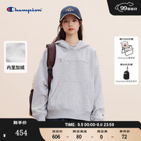Champion冠军连帽卫衣女2024秋季刺绣logo加绒上衣校园风潮牌 灰色 M