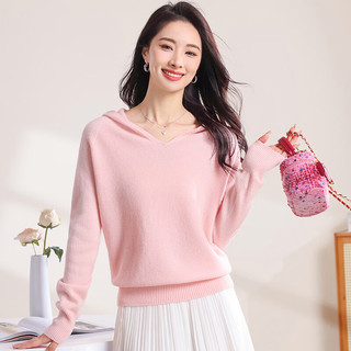 真维斯女装2024秋季 女式时尚V领保暖舒适百搭潮流衫KL 粉色8340 160/84A/M