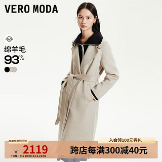 VEROMODAVero Moda毛呢大衣女2024早秋93%绵羊毛直身翻领长款气质通勤 浅卡其色加花色 165/84A/M