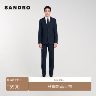 SANDRO2024秋季男装经典条纹黑色平驳领西装外套SHPVE01016 黑色 52