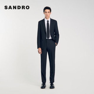 SANDRO2024秋季男装经典条纹黑色平驳领西装外套SHPVE01016 黑色 52