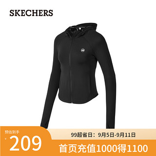 斯凯奇（Skechers）2024女连帽外套跑步休闲防晒上衣P224W165 碳黑/0018 M