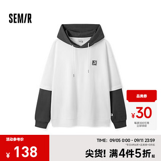 森马（Semir）卫衣男拼接撞色假两件2024冬时尚绣花连帽装校园宽松 白灰色调00312 175/92A/L