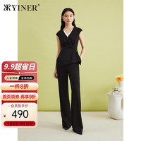 YINER音儿专选2024年夏季影儿女装通勤针织弹力微喇叭休闲长裤 黑色