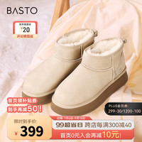 百思图2024冬季时尚户外雪地靴厚底女短靴M5802DD4 米色 38