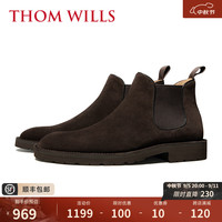 THOM WILLS切尔西靴男真皮反绒烟筒靴中筒男士英伦风休闲皮靴秋季男鞋男靴 深咖色E1841 8.5 /43码