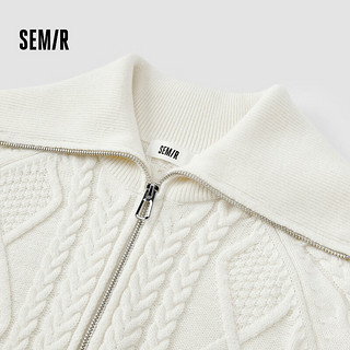 森马（Semir）森柔毛衫|针织开衫女撞色宽松2024冬季绞花上衣 白黑色调00319 XL 170/92A