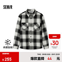 森马（Semir）长袖衬衫男加绒2024冬格子衬衣摇粒绒外套 黑白色调00391 175/92A/L