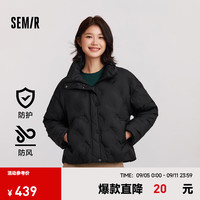 森马 Semir羽绒服女薄款千鸟格宽松2024防水防风立领冬装 黑色（灰鸭绒）90001 155/80A/S