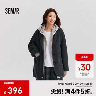 森马（Semir）外套女中长款西装领通勤百搭宽松2024冬含羊毛双面呢夹克 灰色调00322 155/80A/S