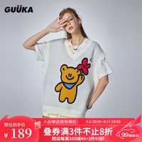 古由卡(GUUKA)xAGAHO联名复古V领针织背心男秋潮 创意拼色破口上衣百搭 米白B5515 S