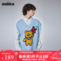 古由卡(GUUKA)xAGAHO联名复古V领针织背心男秋潮 创意拼色破口上衣百搭 浅蓝B5516 XL