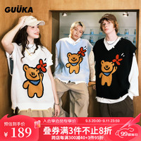 古由卡(GUUKA)xAGAHO联名复古V领针织背心男秋潮 创意拼色破口上衣百搭 黑色B5517 M