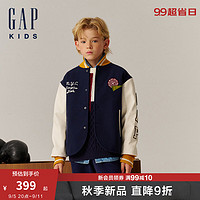 Gap【大小童同款】男童2024秋季新logo针织拼接PU棒球外套641788 海军蓝 160cm (14-15岁)亚洲尺码