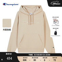 Champion连帽卫衣女2024秋季刺绣logo加绒上衣校园风潮牌 浅卡其色 L
