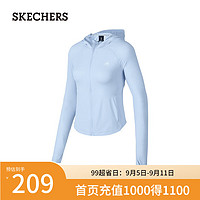 斯凯奇（Skechers）2024女连帽外套跑步休闲防晒上衣P224W165 氙气蓝/0356 XL