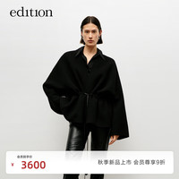 edition毛呢外套女2024秋季清冷皮绳收腰双面呢外套东方简奢风 黑色 S/160