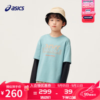 asics【商城同款】亚瑟士童装男童秋季宽松假两件卫衣长袖T恤新 300绿色 140cm