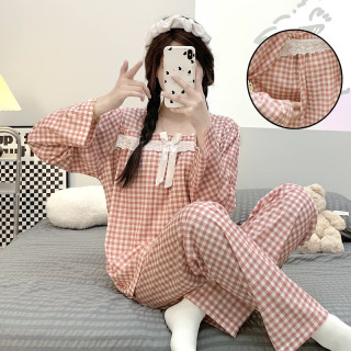 婧麒月子服春秋哺乳产后空调服喂奶夏季家居服睡衣套装 红色方格Jsy148376 L