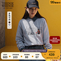 Teenie Weenie小熊秋季微宽松圆领套头加绒卫衣复古学院上衣女 中灰色 160/S