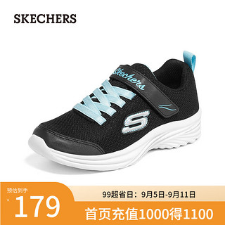 斯凯奇（Skechers）休闲鞋大童时尚透气运动鞋302450L 黑色/青绿色/BKTQ 37码