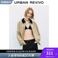 UR2024秋季新款女装时尚复古撞色翻领长袖牛仔衬衫UYV840011 浅卡其
