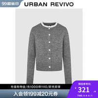 UR2024秋冬新款女装温柔气质拼接花边软糯针织开衫UYU940021 中灰