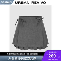 UR2024秋季新款女装格雷系甜酷蝴蝶结叠层压褶半裙UYV540010 中灰