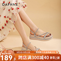 达芙妮（DAPHNE）达芙妮（DAPHNE) 厚底凉鞋女两穿夏季水钻一字带沙滩拖鞋QJ2 百搭米色 36