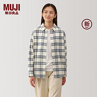 无印良品（MUJI）女式 法兰绒 衬衫领长袖衬衫 女士衬衣外套秋冬款 格子衫女装 米白色格纹 XL (165/92A)